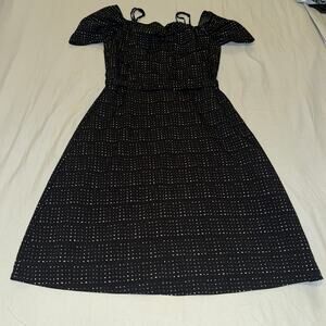 Banana Republic Women's Swing Dress Off Shoulder Sleeves Size 4 Black Polka Dot